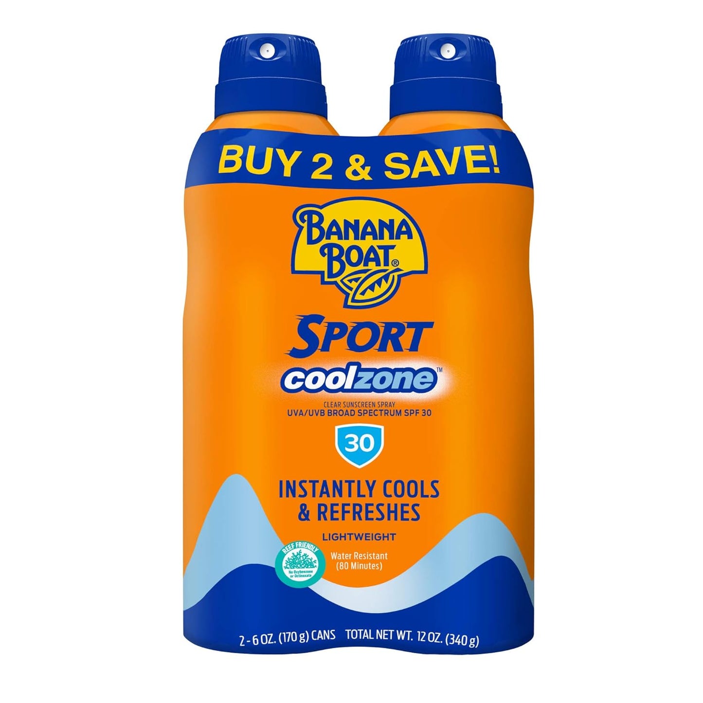 Sport Cool Zone SPF 30 Sunscreen Spray Twin Pack | Sport Sunscreen Spray SPF 30, Clear Sunscreen Spray, Sunscreen Spray SPF 30, Oxybenzone Free Sunscreen Pack, 6Oz Each