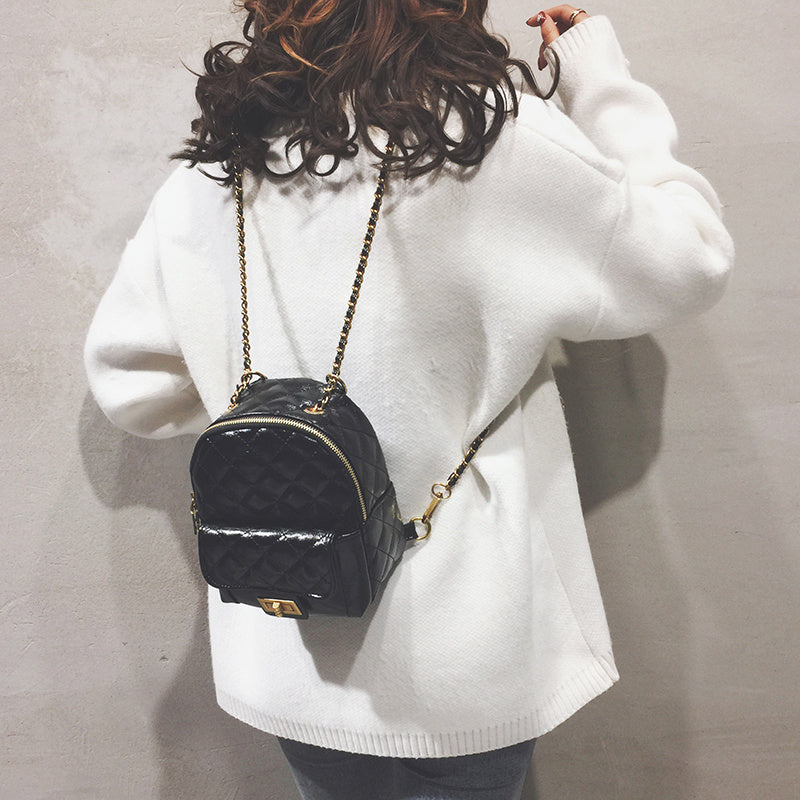Backpack All-Match Rhombus Small Backpack Chain School Bag