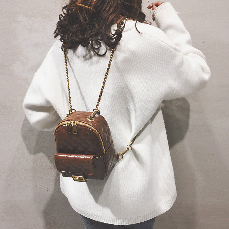 Backpack All-Match Rhombus Small Backpack Chain School Bag