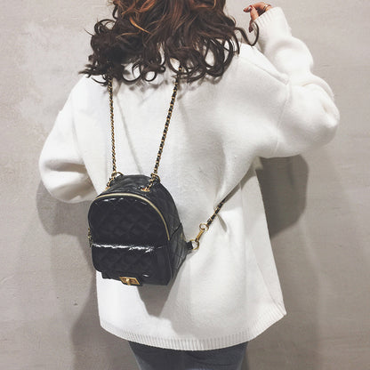 Backpack All-Match Rhombus Small Backpack Chain School Bag