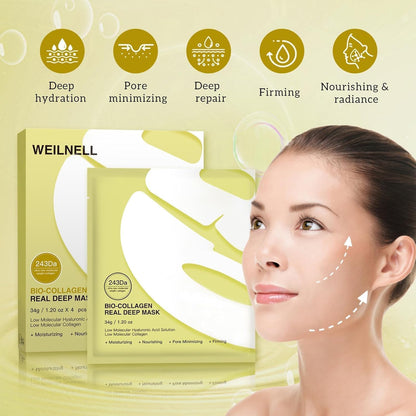 Bio-Collagen Real Deep Mask 34Gx17Ea, Deep Collagen Anti-Wrinkle Lifting Overnight Mask, Hydrating Hydrogel Mask with Low Molecular Weight Collagen - Pore Minimizing, Elasticity, Firming, Moisturizing